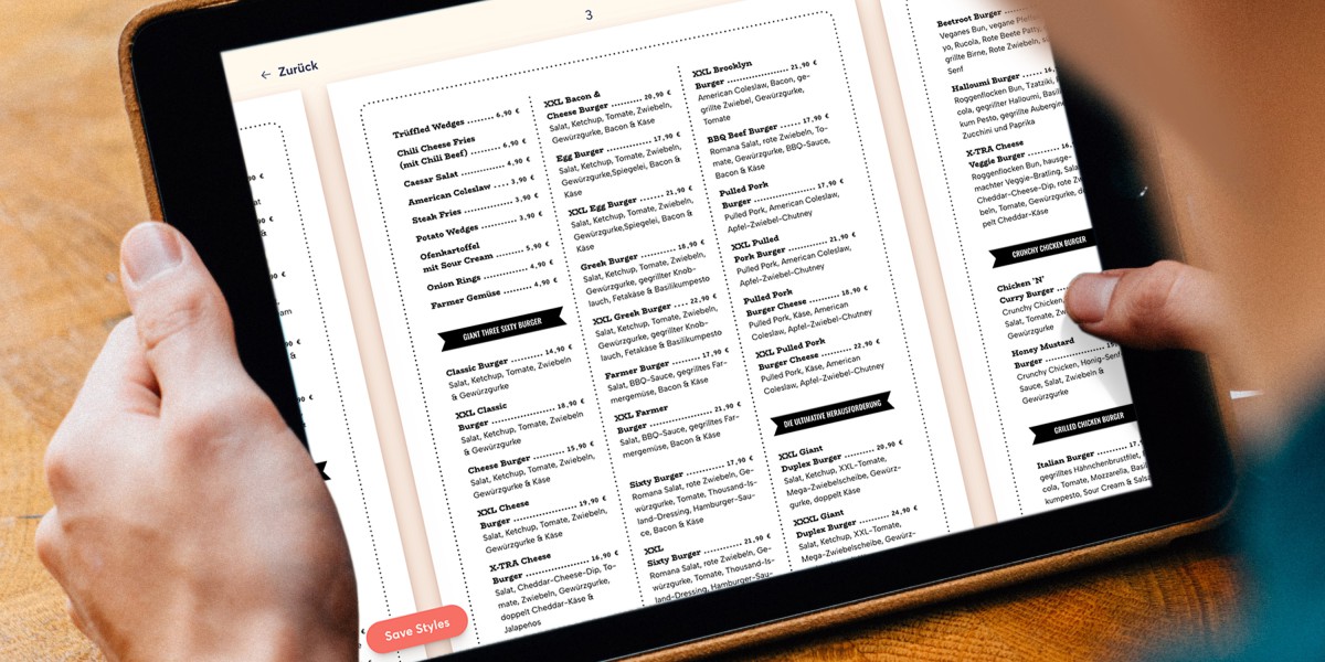 View over the shoulder of a person using the Tiramenu card editor on a tablet